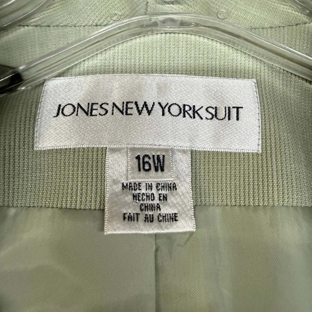 Jones New York Suit 2 Piece Set 16W Sage Green Shawl Lapel Blazer Straight Pants